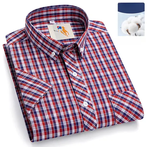Plus Size 9XL 100% Cotton Thin Summer Short Sleeve Shirts for Men Slim Fit Formal Casual Plain Shirt Soft Plaid Hawaiian Clothes - Image 12