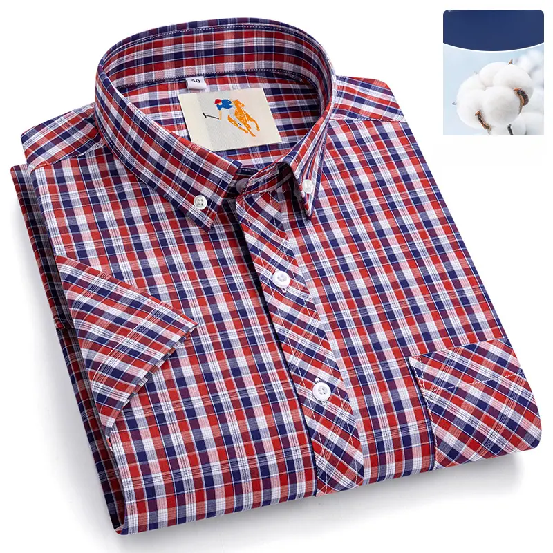 Plus Size 9XL 100% Cotton Thin Summer Short Sleeve Shirts for Men Slim Fit Formal Casual Plain Shirt Soft Plaid Hawaiian Clothes - Image 12