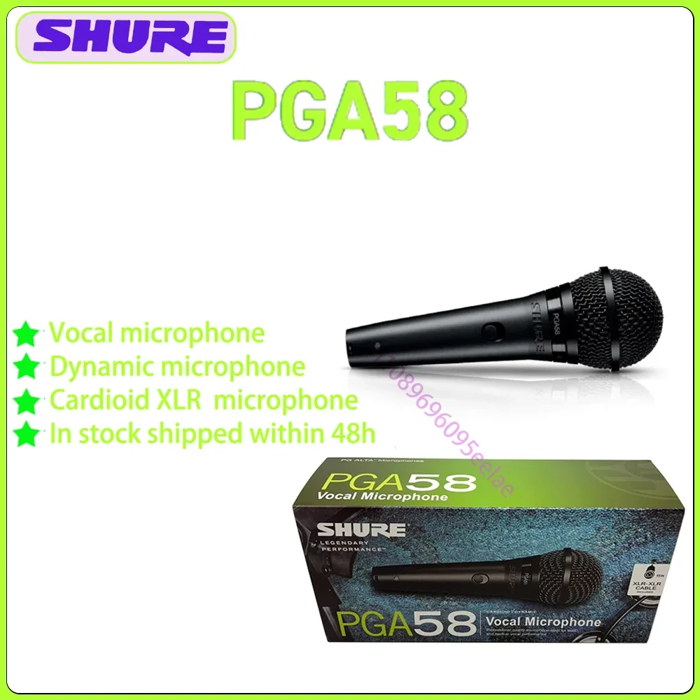 Shure PGA58 Vocal Microphone Cardioid Dynamic Hand-held Mic Classic Vocal Stage Performance Guitar Studio Singing Home KTV Mic