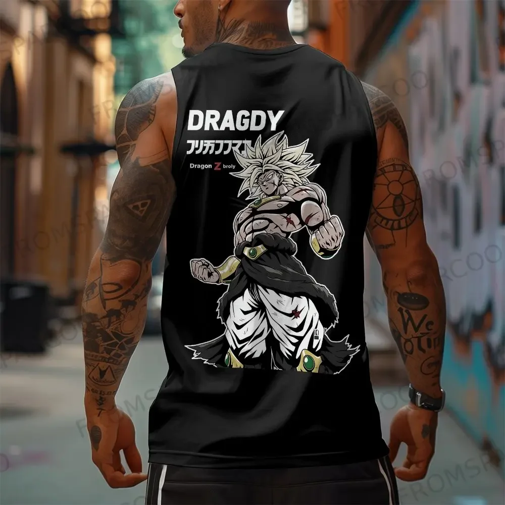 Koszulka bez rękawów Dragon Ball Anime Goku Print Tank Top 2025 Summer American-style Gym Men's Loose, Fashionable and Breathable Vest