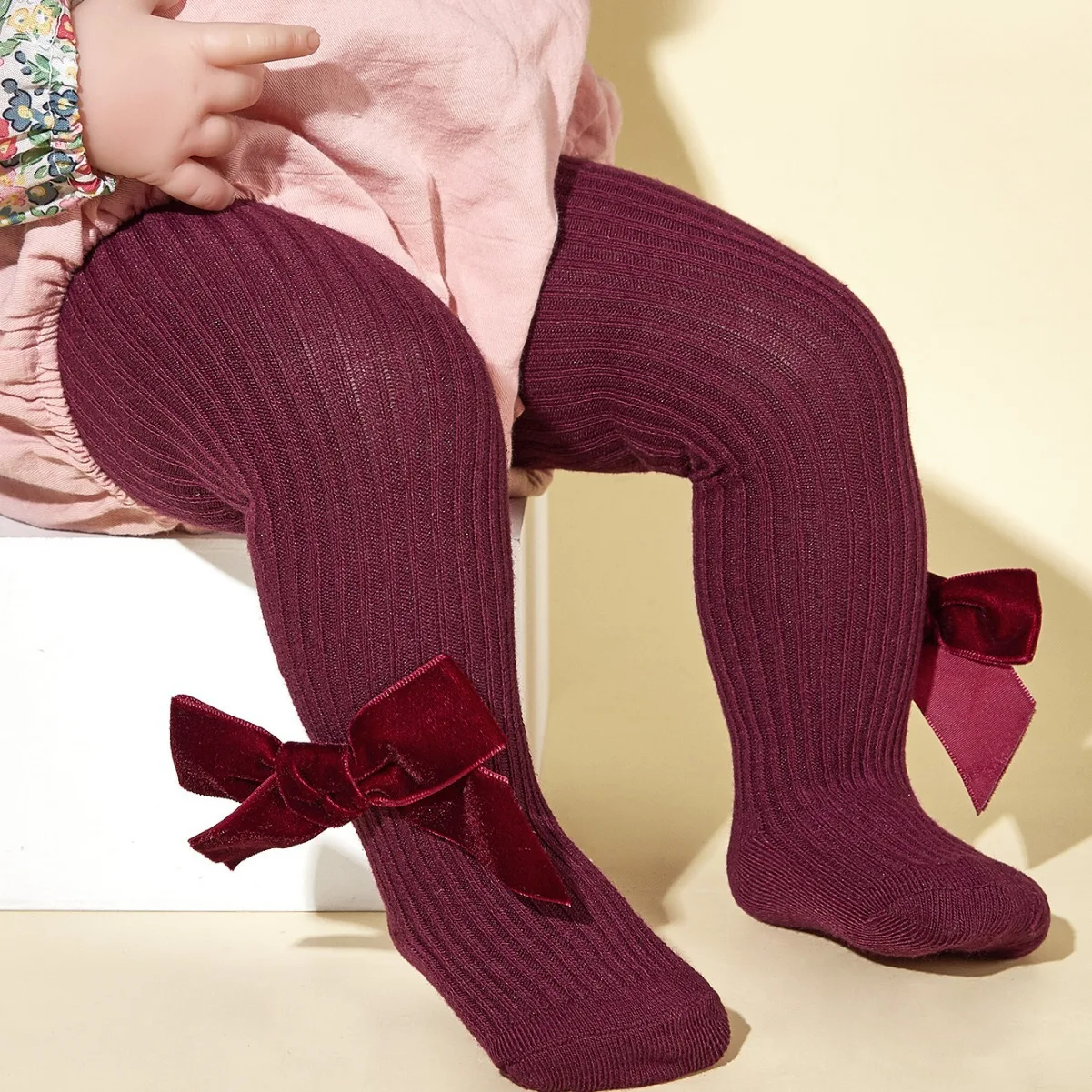 Baby Girl Socks Velvet Bow Three-dimensional Decoration Pantyhose for Autumn and Winter Warmth Tights Stockings 4