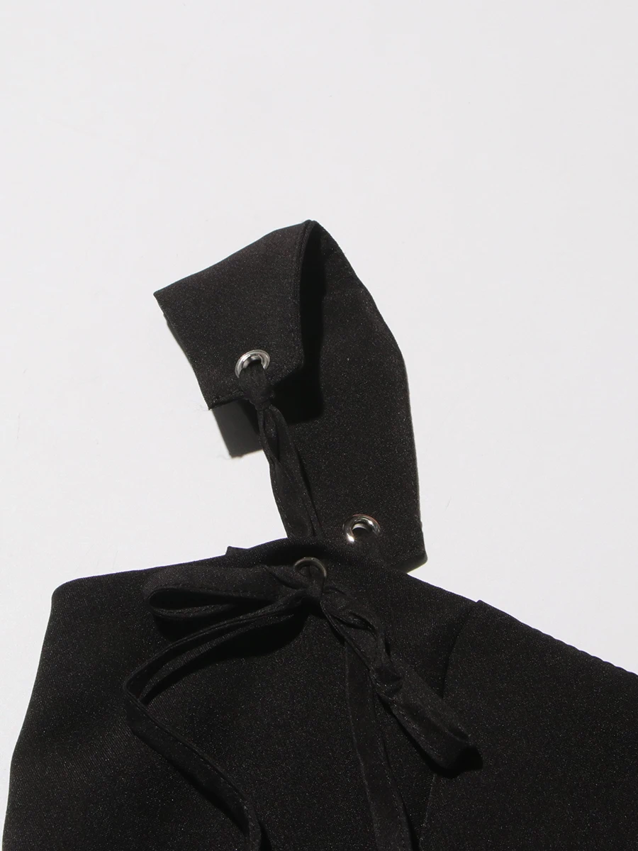 TWOTWINSTYLE Solid Spliced Lace Up Slimming Mini Dresses For Women Square Neck Sleeveless High Wiast Dress Female Fashion Style