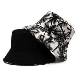 Men Women Coconut Tree Bucket Hat Printing Hip Hop Fisherman Panama Sun Hat Outdoor Street Casual Visor Bucket Ca