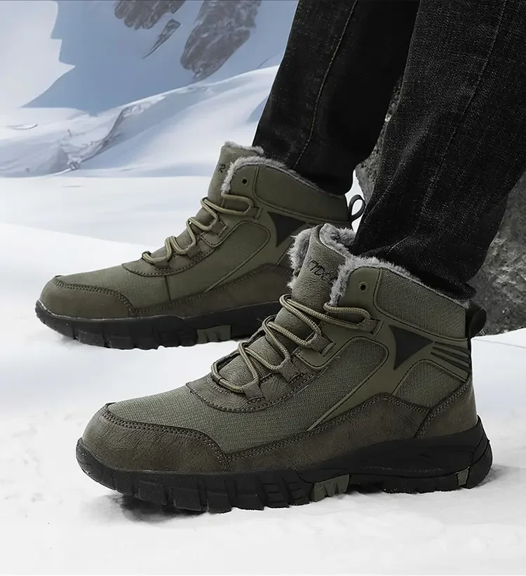 

Мужские зимние кожаные ботинки с высоким берцем, на толстой нескользящей подошве, с плюшевой подкладкой, теплые уличные ботинки большого размера из хлопка, новинка 2024