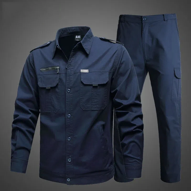 Conjunto de ropa de trabajo para hombre, camisas militares de algodón de combate y pantalones Cargo, trajes sueltos informales verdes del ejército,