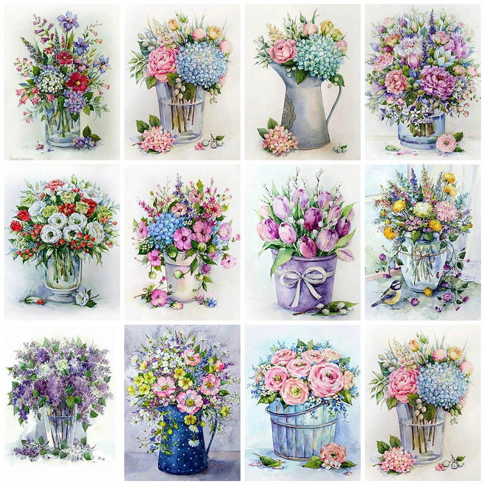 5d Diamond Painting Flower Mosaic Vase DIY Diamond Embroidery Cross Stitch Rose Home Decor Handicraft