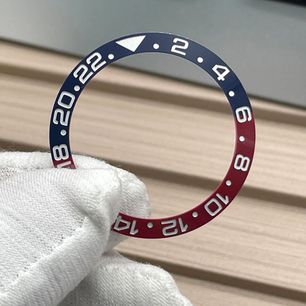 Original Ceramic Blue Red Bezel Insert Ring 24 Hours GMT 38mm*30.5mm for Rlx SUB Watch Replace Accessories A+