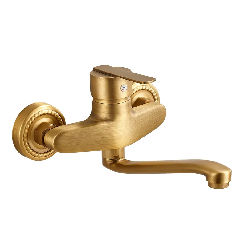 

All copper wall type kitchen hot and cold faucet wall water outlet single handle double hole