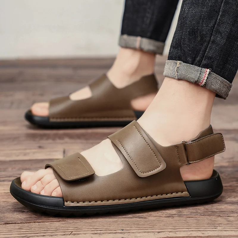 

Summer Luxury Leather Sandals for Men High Quality Mules Slippers Clogs Slippers Classic Buckle Cork Slides Slippers for Men