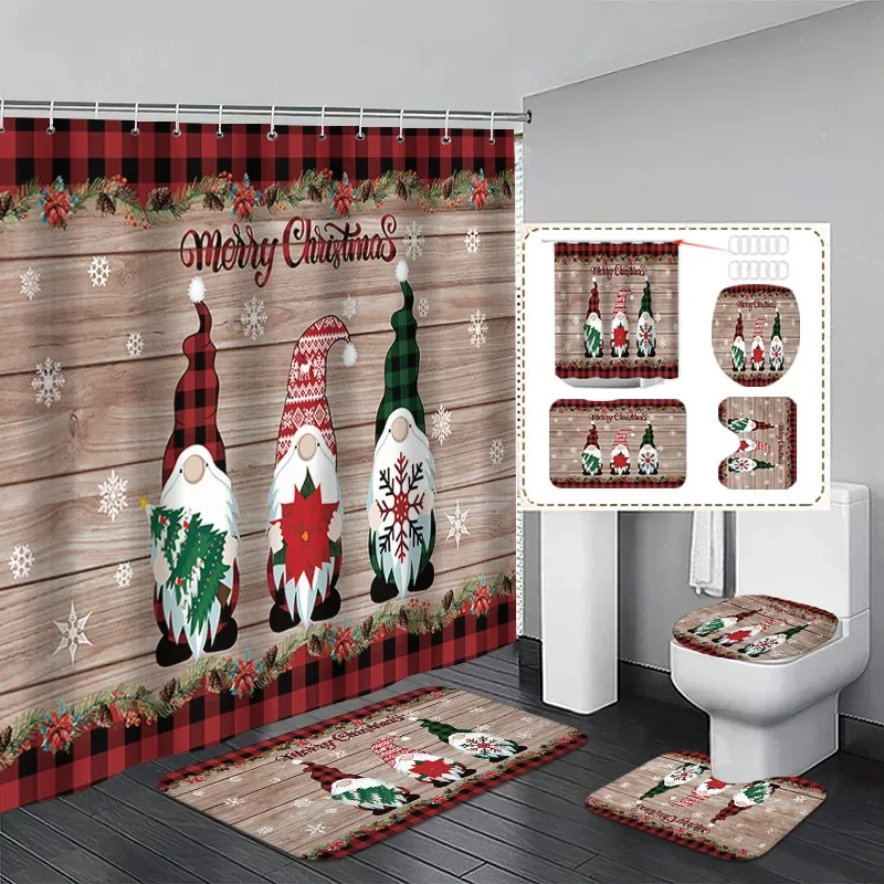 

Занавеска для душа для свадьбы, Рождества, карлик, Санта-Клаус, водонепроницаемая полиэстеровая занавеска для ванны с принтом на Новый год, Рождественский декор для ванной комнаты