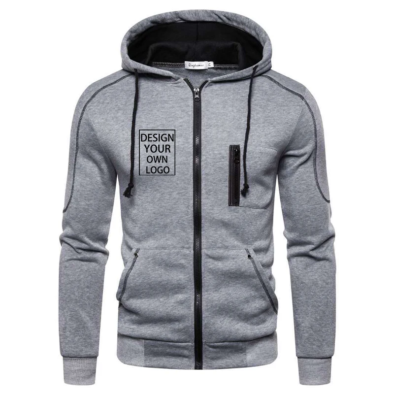 Customized Men Casual Zipper Sweatshirt Hoodies Sweatshirt Sports Pullover Hooded Jacket Zipper Coat