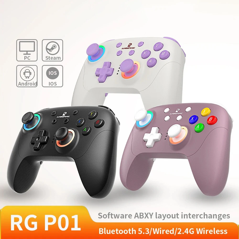 

RG P01 Game Controller wired wireless Bluetooth RGB Hall effect joystick supports pc switch steam multi-platform Game Controller