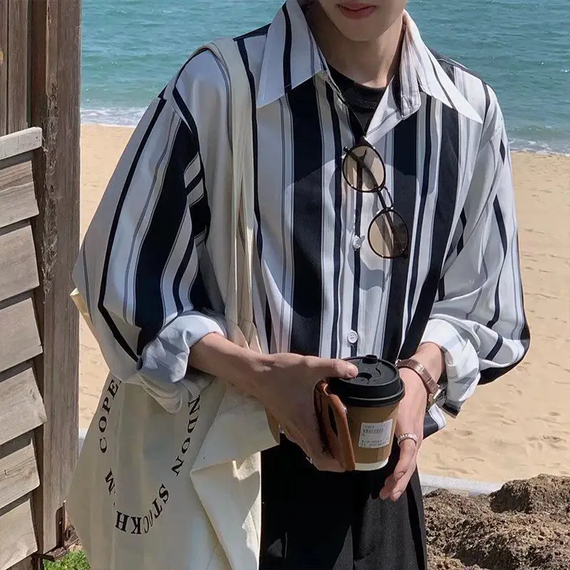 

Зеленая полосатая рубашка, мужская модная рубашка с длинными рукавами и принтом в стиле гавани, свободная весенне-осенняя куртка без железа JJ365