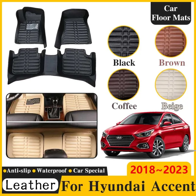 

Car Leather Floor Mats For Hyundai Accent HC 2018~2022 2023 Verna Solaris LHD Pads Interior Spare Replacement Parts Accessories