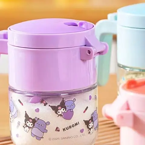 

Kawaii Anime Sanrio Hello Kitty My Melody Kuromi Cartoon Glass Seasoning Jar Girl's Heart Cute Household Seasoning Bottling