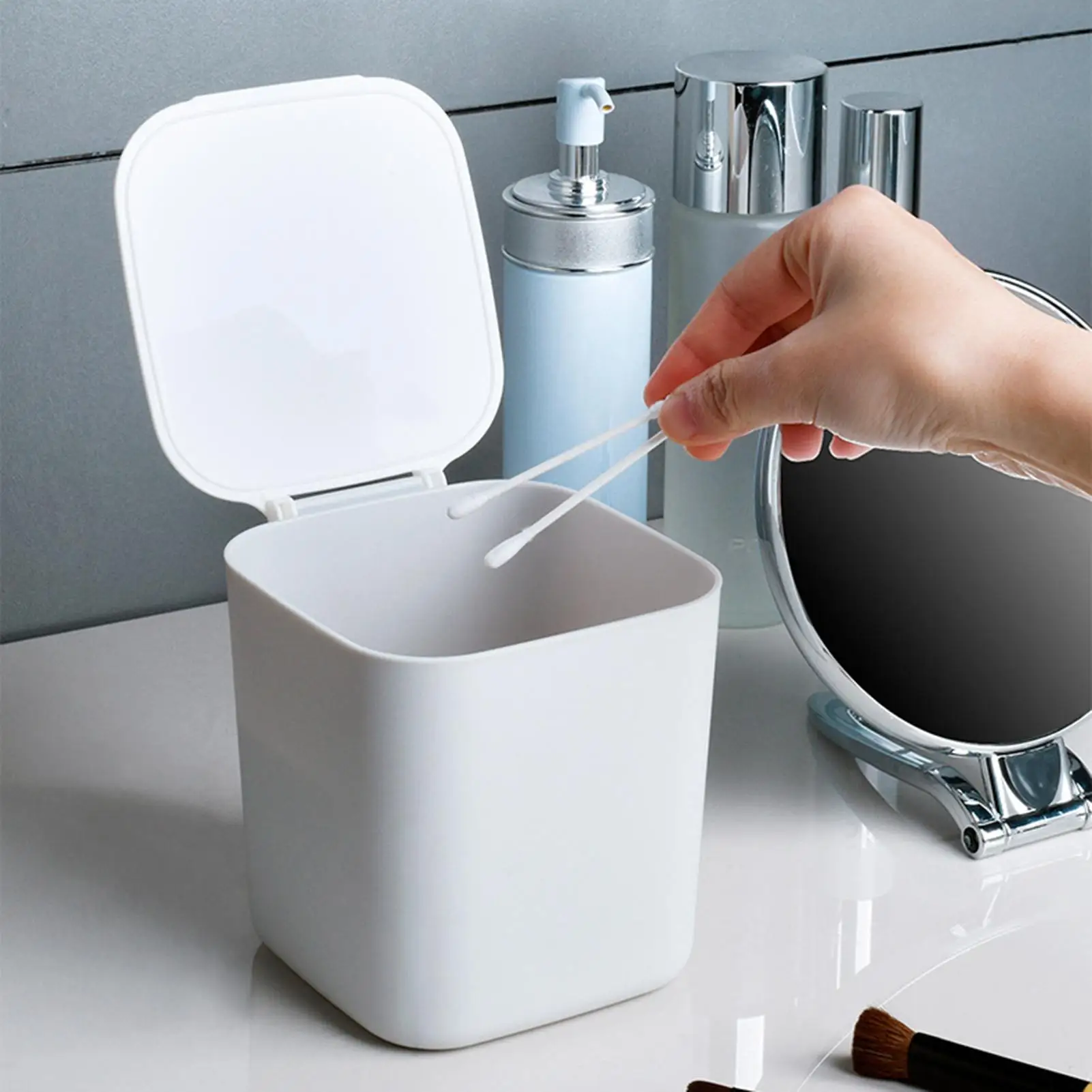 Table Top Trash Can Modern Space Saving Waste Small Desk Trash Can Wastebasket For Home Bedroom Living Room Kitchen Counter