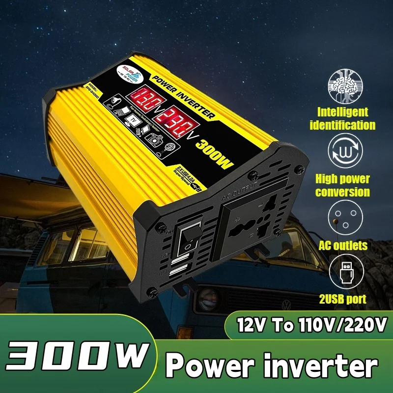 Car Inverter 12V 220V Converter 300W Car Power Inverter Solar Charger Adapter Multiple Protection Dual USB Voltage Transformer