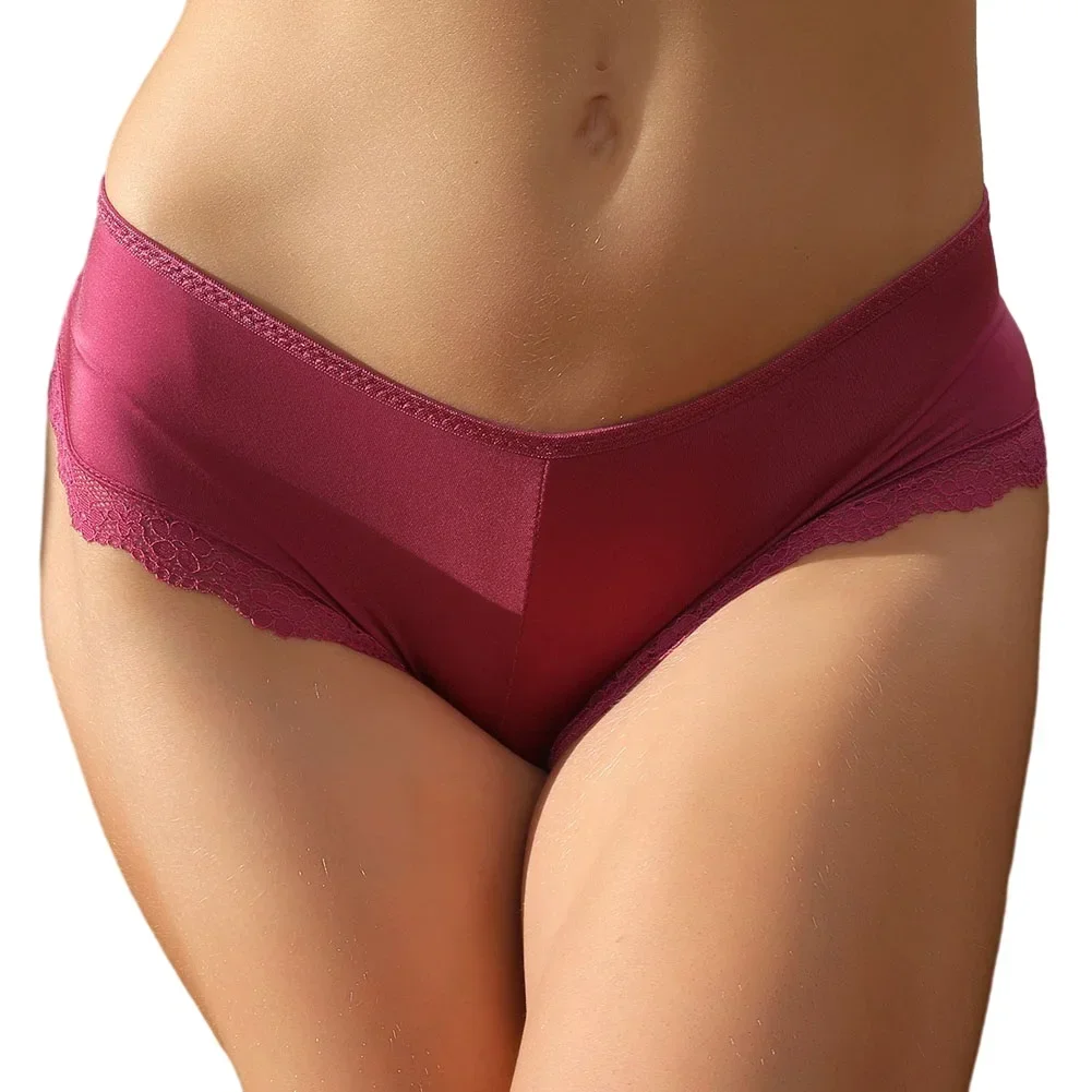 Sexy Women Underwear Lace Low-Waist Panties Ice Silk Brief Underwear Lingerie Underpants Hollow Out String Seamless Briefs Tanga
