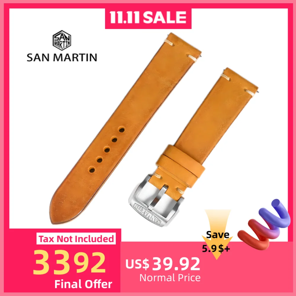 

San Martin Quick Release Watch Band Italy Pubelo Frosted Leather Strap 20/22mm Watchband Retro Pin Buckle Simple Fashion 스트랩