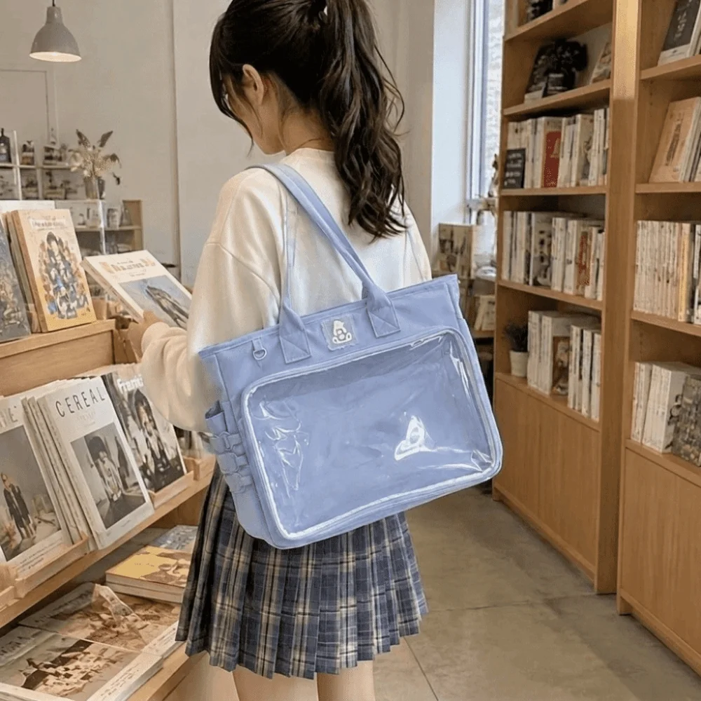 Square Shape Female Transparent Backpack Lightweight Large Capacity Multifunctional Shoulder Bag Versatile Adjustable Strap