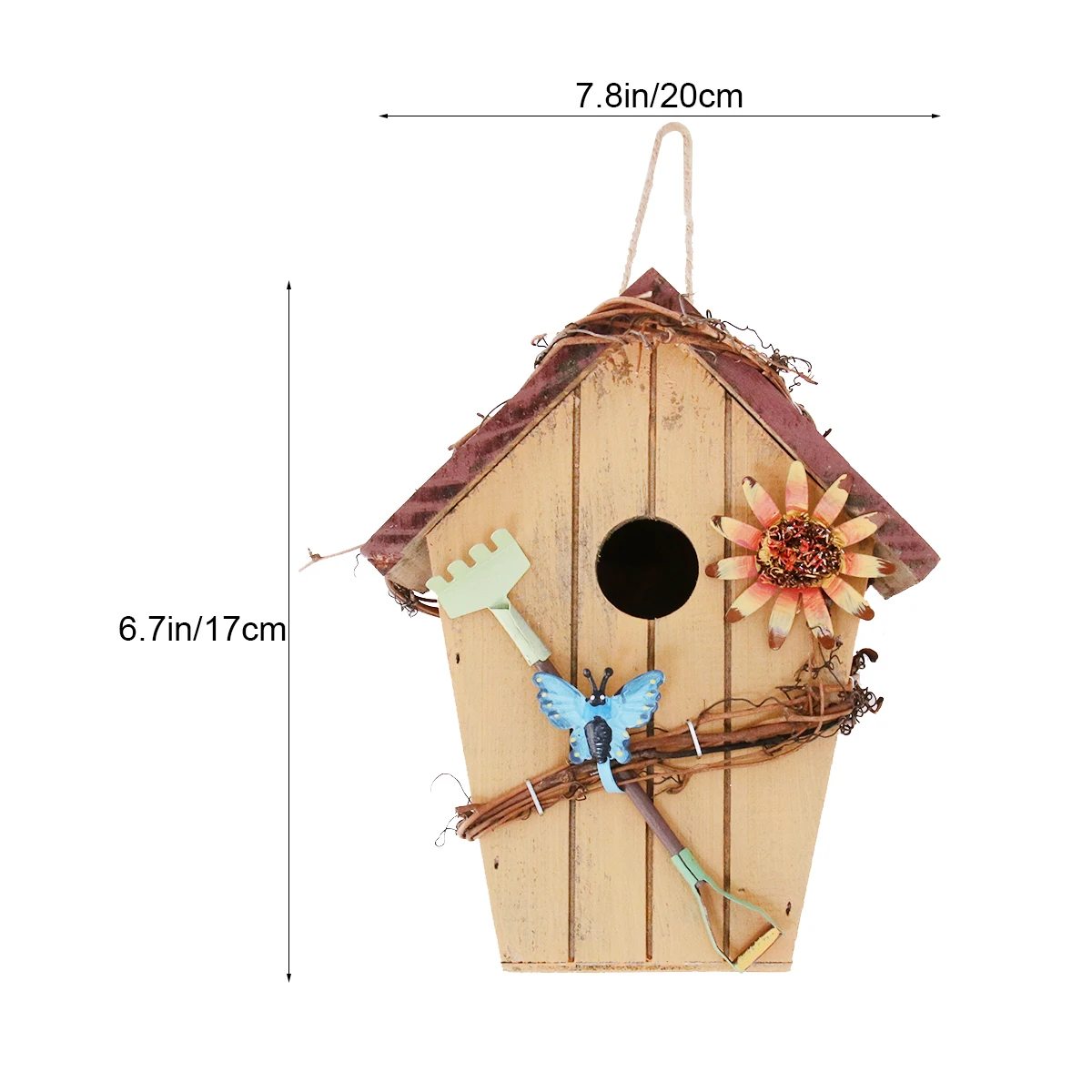 

Wooden Bird House Decor Rustic Hanging Pendant for Window Christmas Tree Door Home Office Wedding Garden Bird House Model