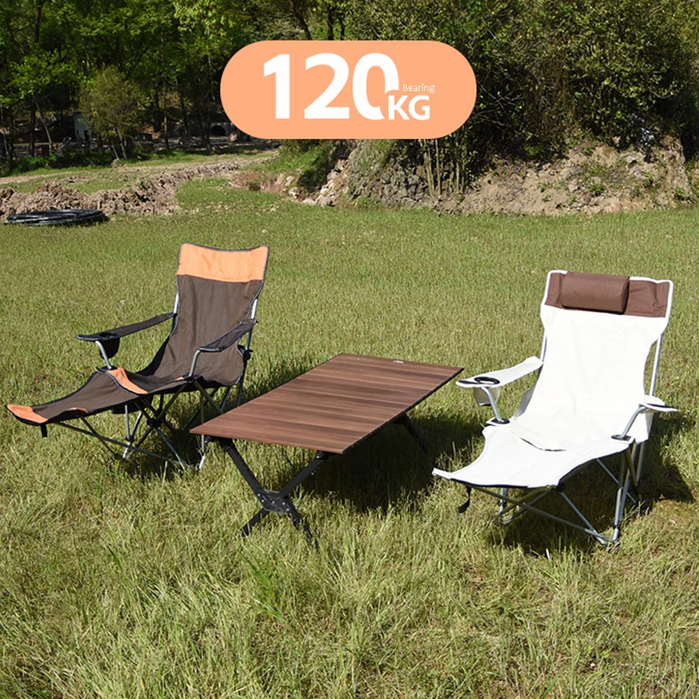 Chaise de camping pliante avec dossier et repose-pieds, lit portable, chaise de sieste, camping, pêche, plage, salon, extérieur