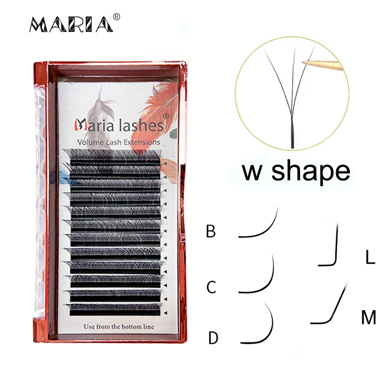 MARIA-suministros de extensión de pestañas suaves en forma de W, 0,07 pestañas marrones, maquillaje Natural, venta al por mayor, fácil abanico Y grupos, Etiqueta Privada