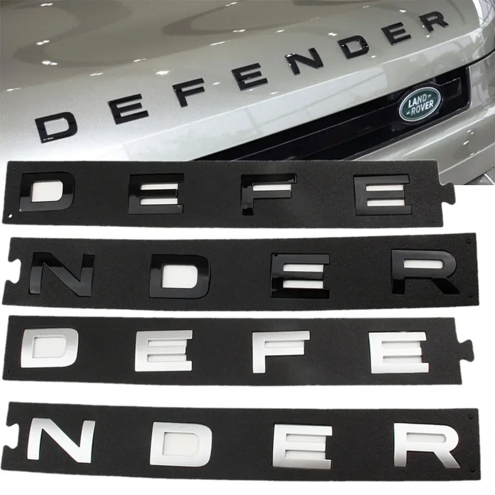 Insignia de defensa con letras negras ABS 3D, pegatinas para capó delantero de coche, calcomanías para Land Rover Defender, accesorios con emblema, 1 ud.