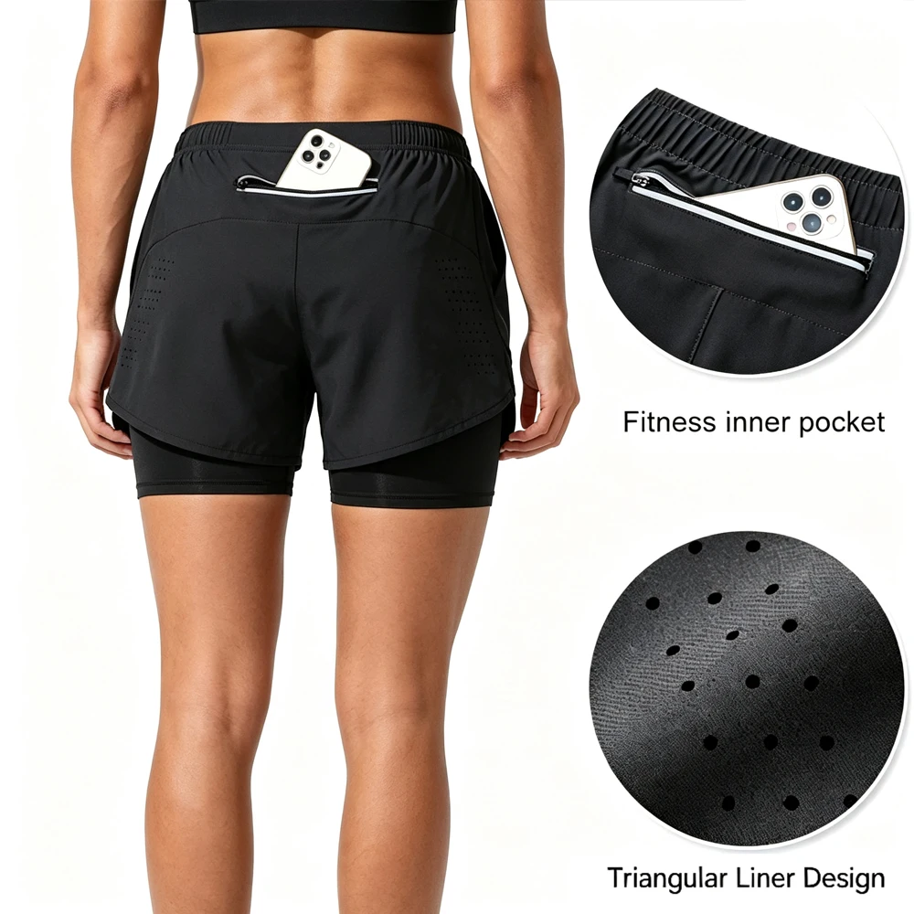1PCS Women's Anti-Chafing Fitness Shorts - Compression Liner Running Shorts with Secure Zip Pockets for Outdoor Sports