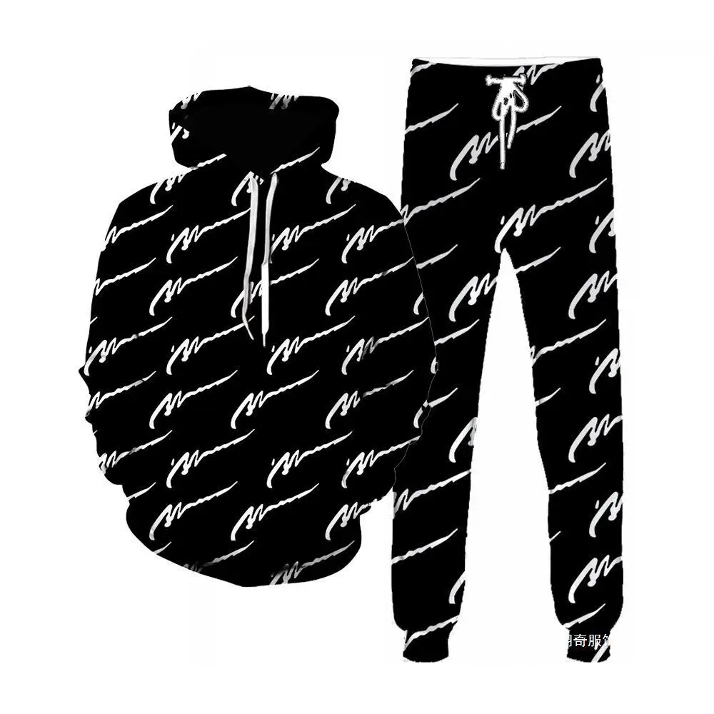 طقم رياضي بقلنسوة للرجال مطبوع ثلاثي الأبعاد جديد لعام 2022 طقم هوديي كاجوال بمقاس كبير للرجال #4