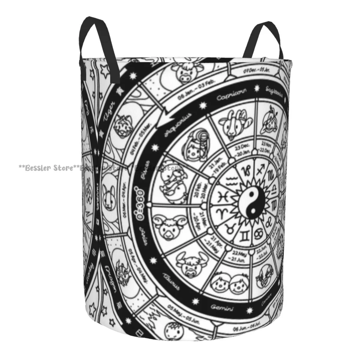 Laundry Basket Astrological Fortune Wheel Oriental And Westerly Round Storage Bin Collapsible Hamper Clothes Bucket Organizer