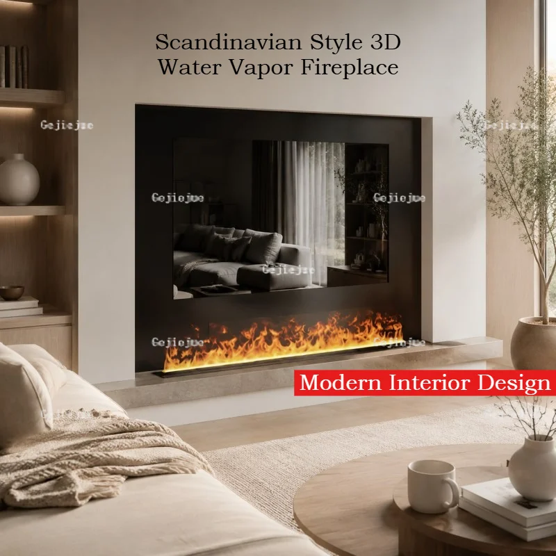 Large Size Water Vapor Electric Fireplace Built in Fireplace with 3D Real Flame Effect Luxury Gold Mist Firepit Fake Fire Place