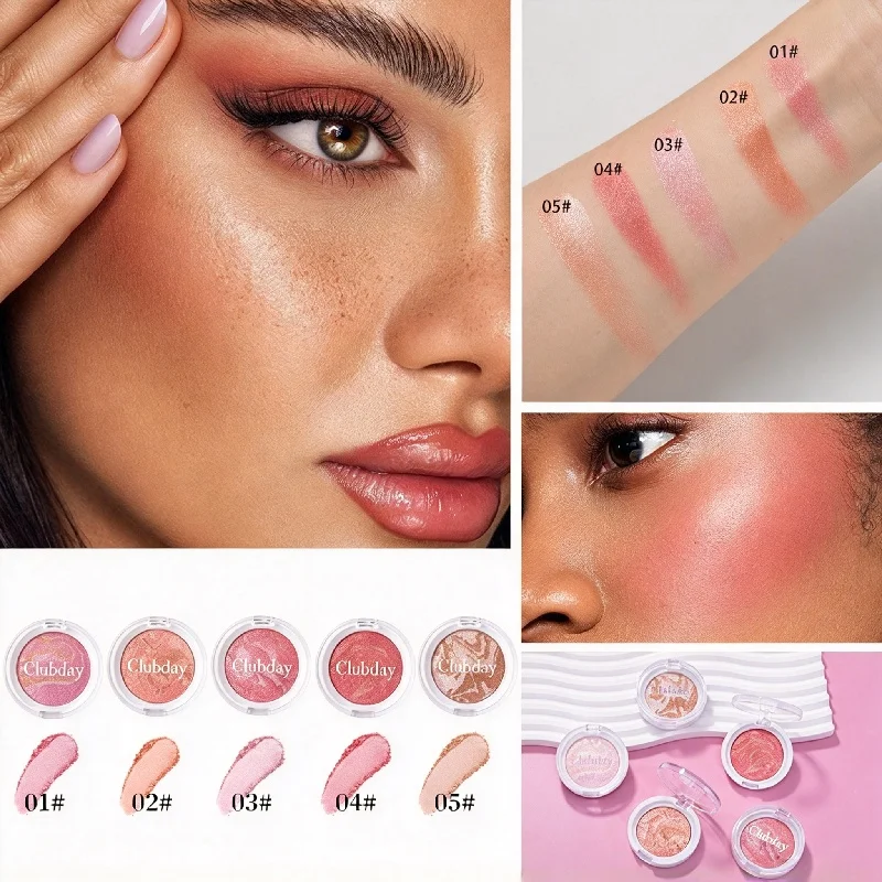 Natural Shimmer Nude Pearl Blush Marble Pattern Face Highlighter Contour Makeup Long Lasting Glow Daily for Multiple Skin Tones