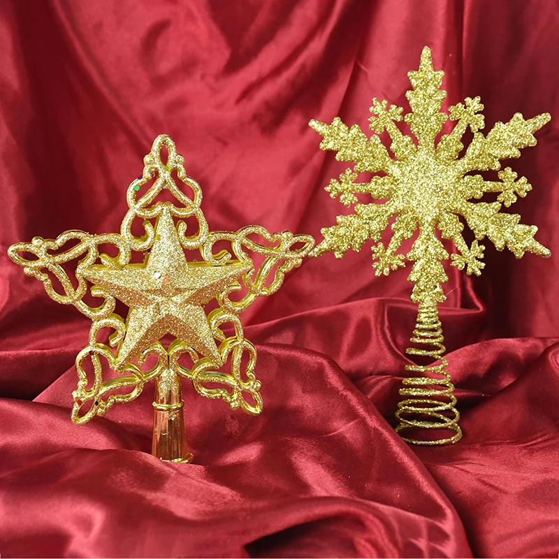 1Pc Golden Snowflake Star Christmas Tree Top Christmas Decorations For Home Xmas Tree Decor Navidad 2024 New Year