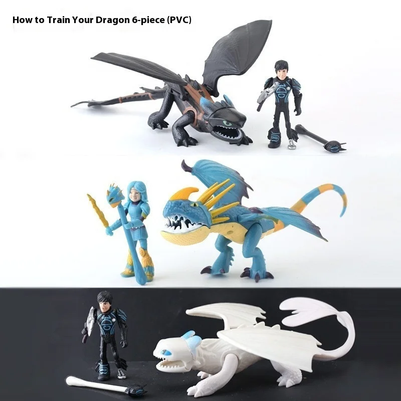 Dragon Training Master 6 Black and White Blue Dragon Toothless Night Fury Swingable Wings Action Figure Toy Model Cake Ornament