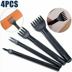 4 Pcs Quality Leather Craft Tools Hole Punches Stitching Punch Tool Set 1+2+4+6 Prong Leather Tools Set