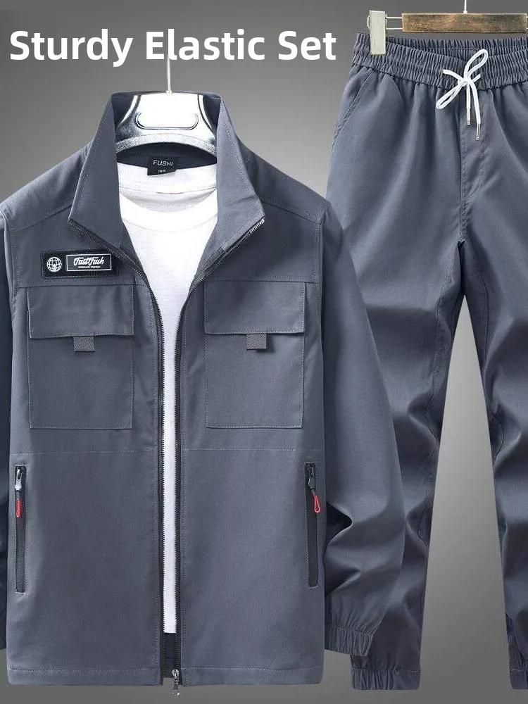 New Men's Camouflage Workwear Set Spring Thickened Elastic Dirt-Resistant Wear-Resistant for Construction Site And Car Repair