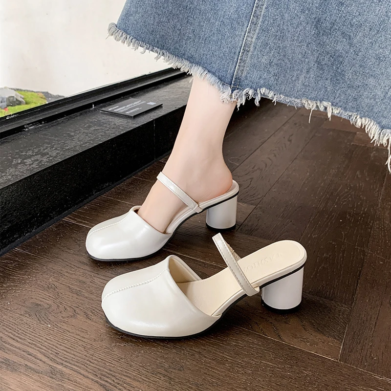 

Women Slippers Fashion Baotou Casual Shoes Luxury Designer High Heeled Slippers for Woman Summer Mary Janes Sandal Zapatos Mujer