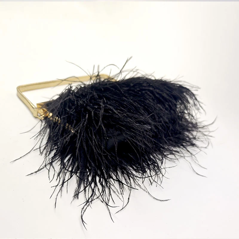 Clutch Clip Metal Frame Evening Bags For Women Luxury Designer Handbag Purse 2026 New In PU Ostrich Feather Chain Strap Shoulder