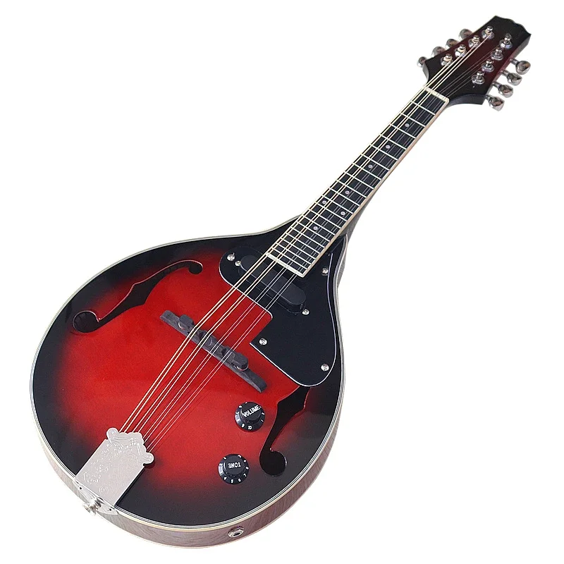 Spruce Wood Top Sapele Body with EQ High Gloss Red&Black Folk Musical Instrument for Beginner 8 String Mandolin Guitar
