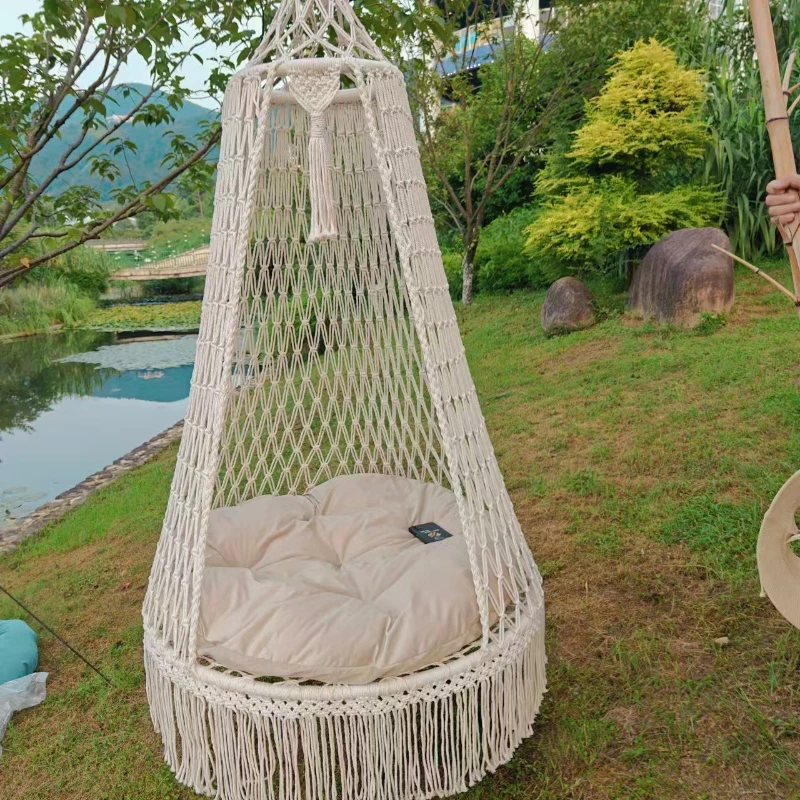 

Camping Handwoven Fringed Hanging Chair Bohemian Courtyard Swing Indoor Hanging Basket Outdoor Hammock