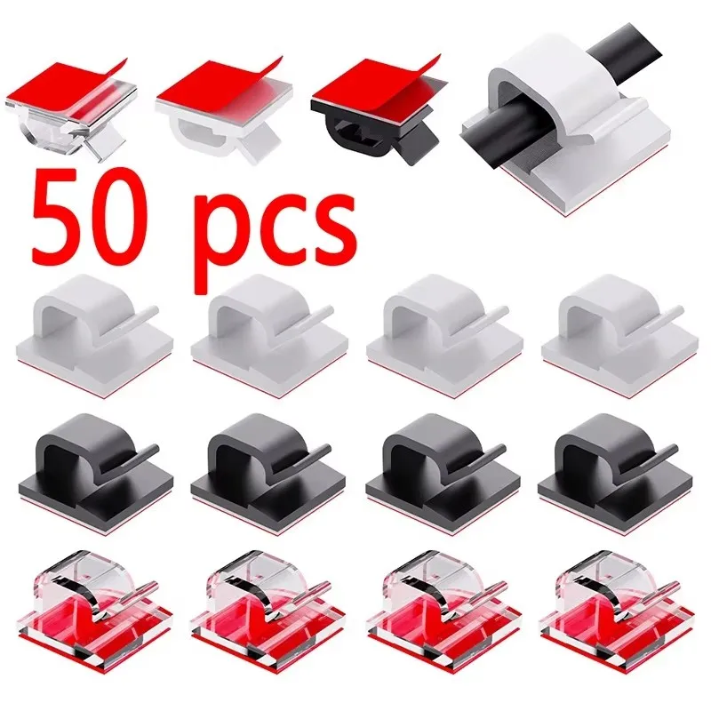 10/30/50pcs Adhesive Cable Organizer Clips Wire Winder Holder Earphone Mouse Cord Clip Protector Management Hooks Desktop Clamp