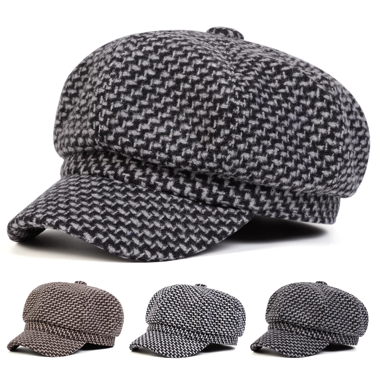Unisex Thousand Bird Grid Personality Newsboy Hat Spring Autumn Retro Beret Hats Wild Casual Hats Octagonal Cap