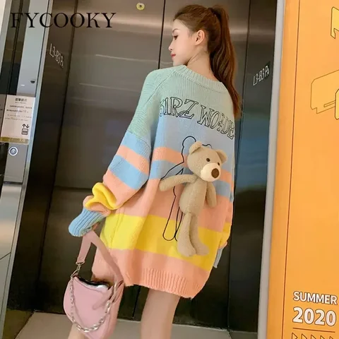 FYCOOKY Радужная полоска женский свитер из полиэстера