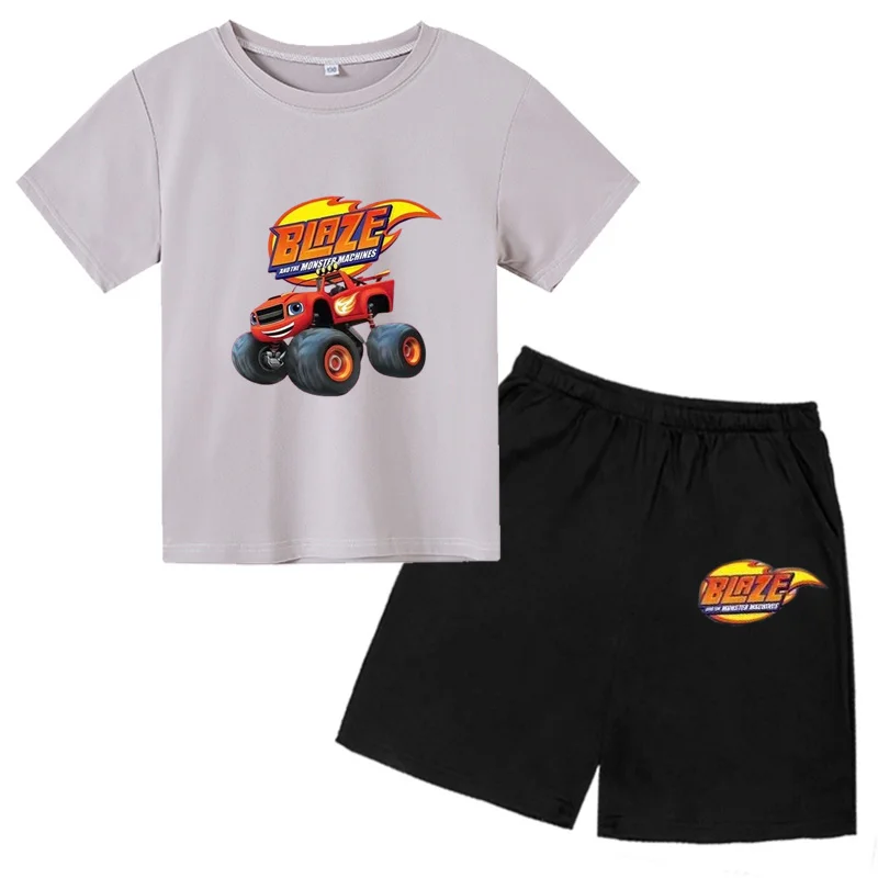 New inventory round neck T-shirt set for boys and girls aged 2-12, 2D printed anime casual sports short sleeves and shorts