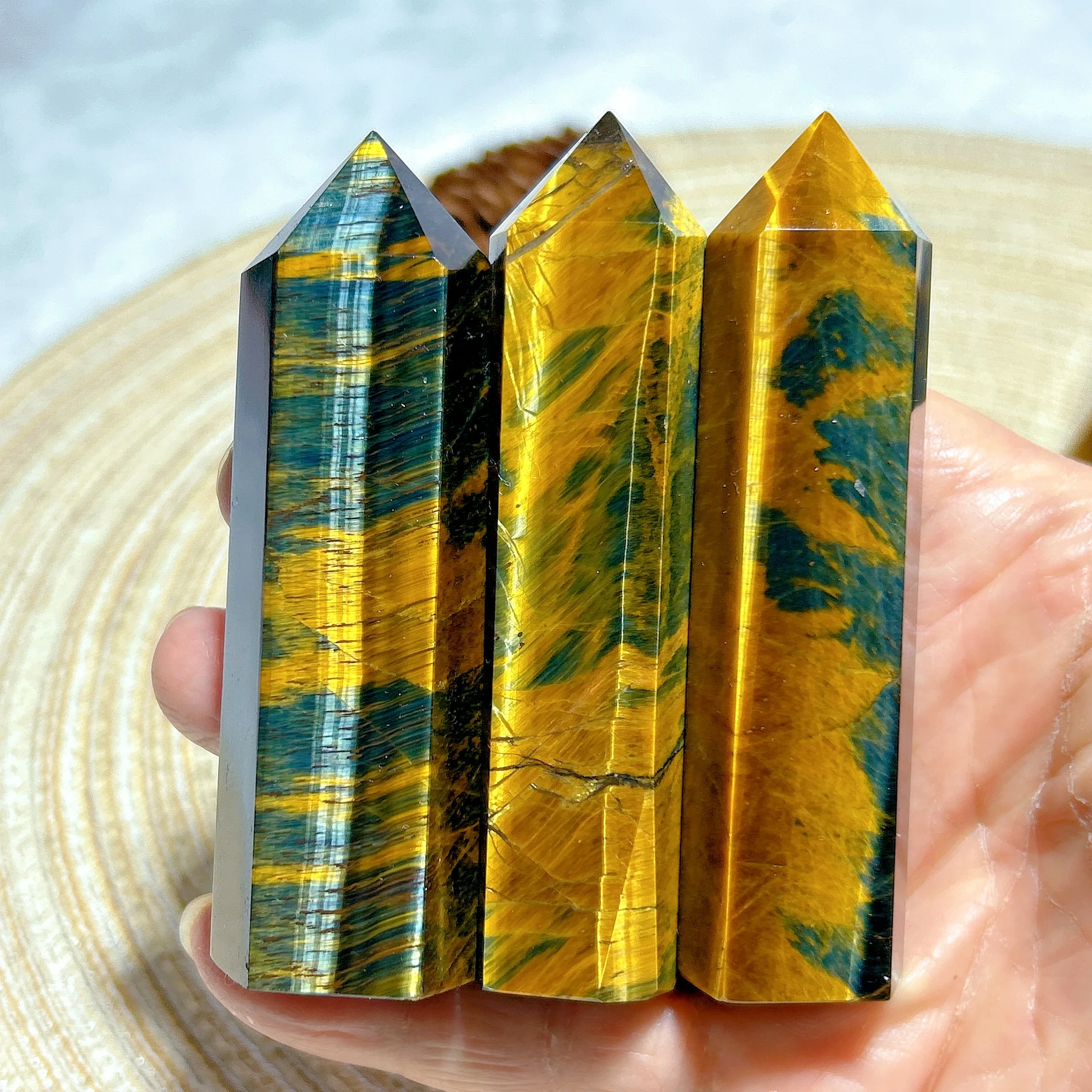 Healing  High Quality Natural Crystals Blue With Yellow Tiger Eye Tower Flashy Stone Reiki Home Decorations Mineral Energy Gift