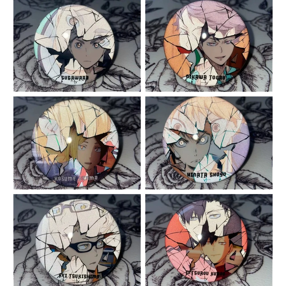 

Anime Peripheral DIY Haikyuu!! Tinplate Badge Hinata Shoyo Tobio Kageyama Kozume Kenma Reflect Light Backpack Brooch Decorations