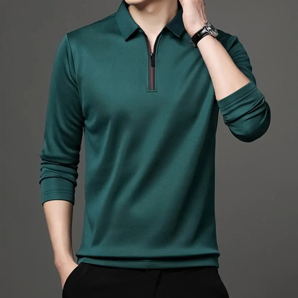 Men Half-zip Shirt Lapel Long-sleeve Top Men's Fall Spring Lapel Collar Pullover Shirt with Zipper Detail Plus Size for Business