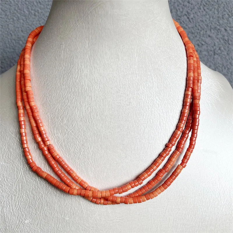 2*4MM Orange Red Coral Heishi Necklace Luxury Natural Gem Stone Jewelry Noble Elegant Exquisite Bead Chain Choker Collier