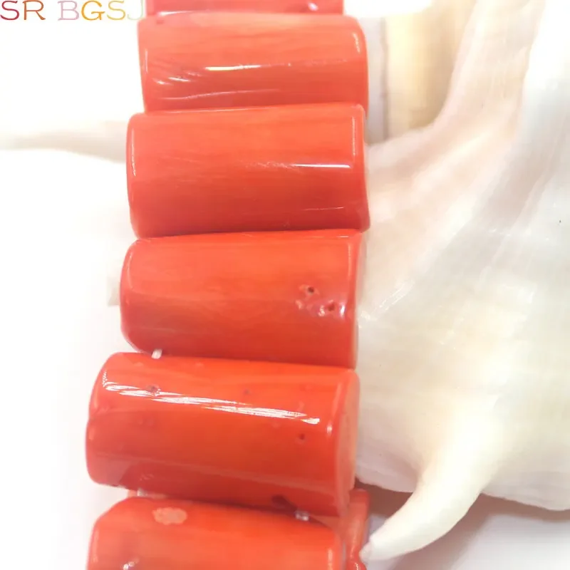 Natural Half Column Orange Coral Gems Stone Beads Stretch Bracelet Woman Jewelry Strand 8\